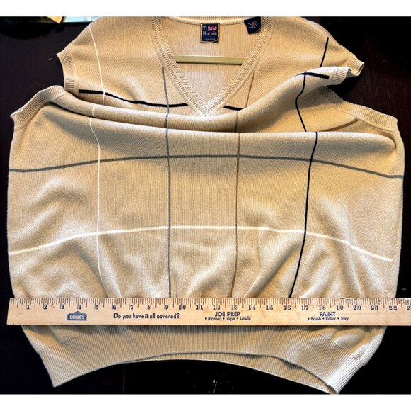 T. Harris London Beige Plaid V-Neck Sweater Vest XL100% Cotton Preppy Academia - Picture 6 of 10